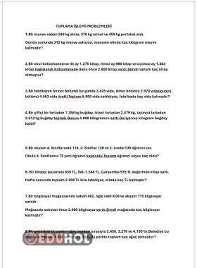 Toplama işlemi problemleri zor sorular 3 işlemli