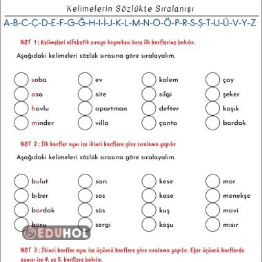 Alfabetik Sıralama ( Sözlük sıralaması )