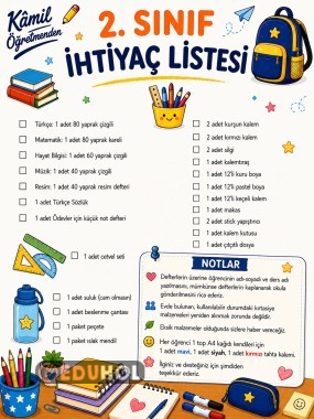 2. Sınıf İhtiyaç Listesi