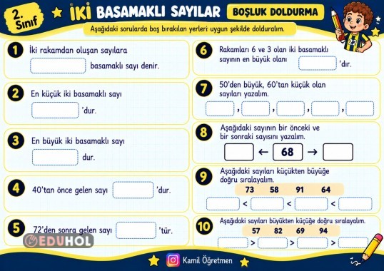 İki Basamaklı Sayılar Boşluk doldurma