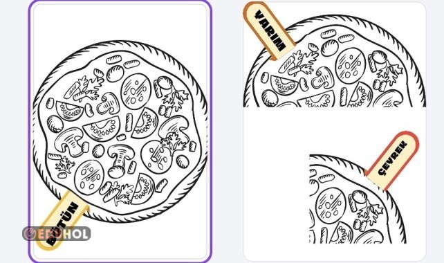 Bütün yarım çeyrek boya kes yapıştır pizza