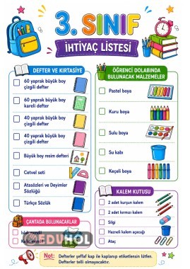 3. SINIF İHTİYAÇ LİSTESİ