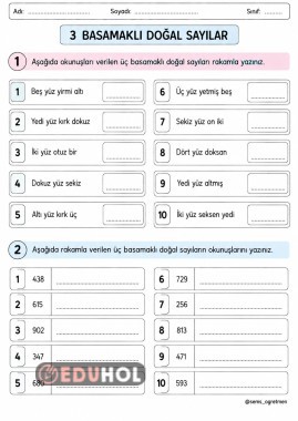 3 BASAMAKLI DOĞAL SAYILARIN OKUNUŞ VE YAZILIŞLARI