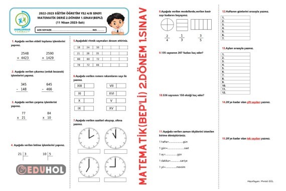 Matematik 2.Dönem 1.Sınav/Bep ... · Eduhol - Etkinlik İndir Oyun Oyna ...