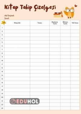 KİTAP TAKİP ÇİZELGESİ
