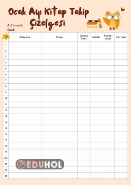 OCAK AYI KİTAP TAKİP ÇİZELGESİ