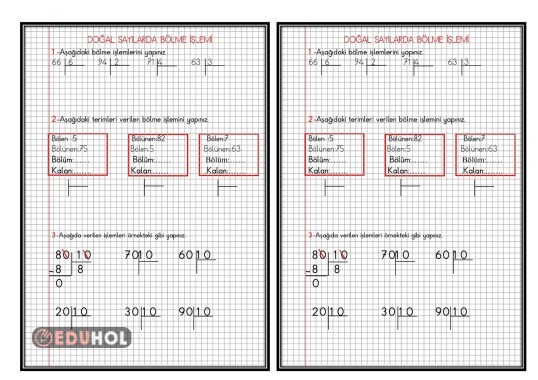 BÖLME İŞLEMİ ETKİNLİKLERİ 3(DEFTER ÇALIŞMASI)
