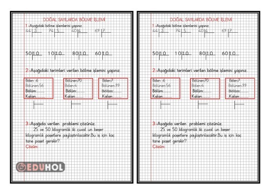 BÖLME İŞLEMİ ETKİNLİKLERİ 4(DEFTER ÇALIŞMASI)