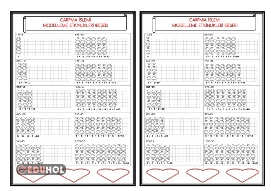 ÇARPMA İŞLEMİ MODELLEME ETKİNLİKLERİ(BEŞER-Defter Çalışması)