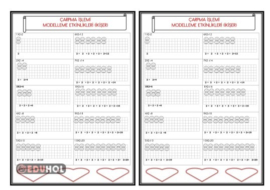 ÇARPMA İŞLEMİ MODELLEME ETKİNLİKLERİ(İKİŞER-Defter Çalışması)