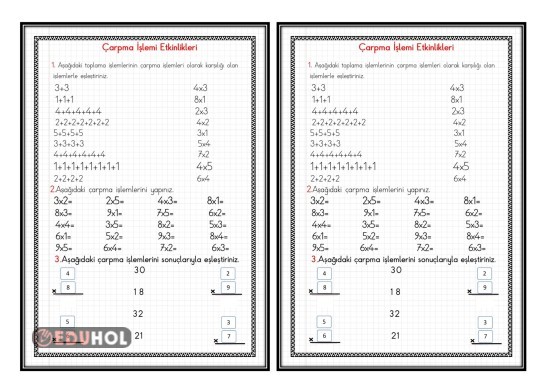 ÇARPMA İŞLEMİ ETKİNLİKLERİ-1-(Defter Çalışması)