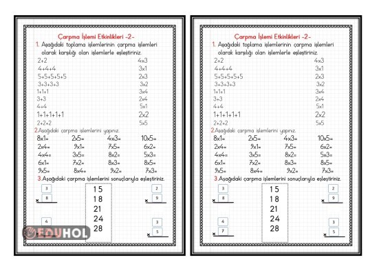 ÇARPMA İŞLEMİ ETKİNLİKLERİ-2-(Defter Çalışması)
