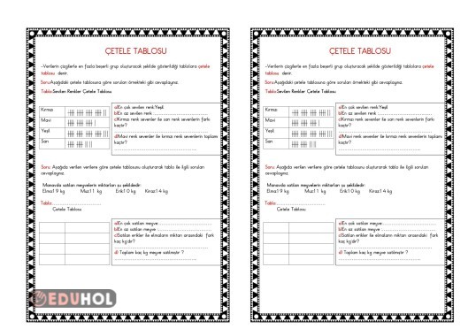 ÇETELE TABLOSU(Defter Çalışması)