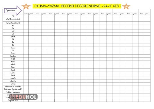 F SESİ OKUMA-YAZMA  BECERİSİ DEĞERLENDİRME 24