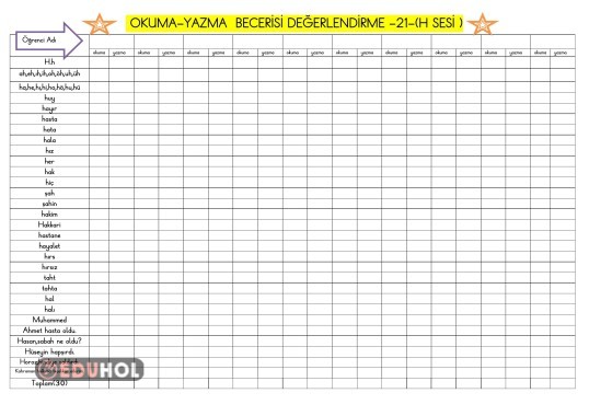 H SESİ OKUMA-YAZMA  BECERİSİ DEĞERLENDİRME 21