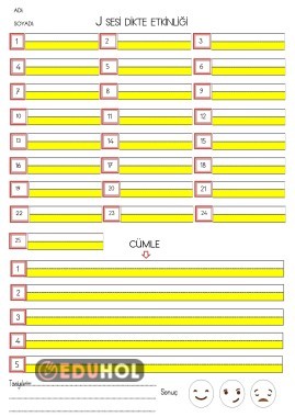 J SESİ DİKTE ETKİNLİĞİ SAYFASI (SES,HECE,KELİME,CÜMLE)