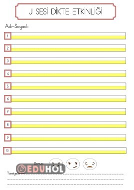 J SESİ DİKTE ETKİNLİĞİ YAZMA SAYFASI