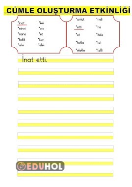 K SESİNE KADAR CÜMLE OLUŞTURMA ETKİNLİĞİ