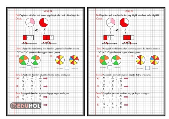 KESİRLER-11-(Paydaları Eşit Kesirleri Karşılaştırma-Defter Çalışması)