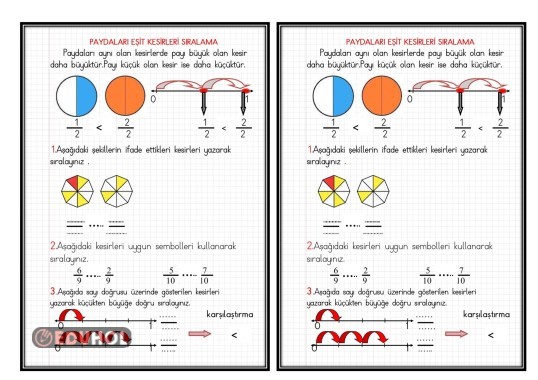 KESİRLER-4-(PAYDALARI EŞİT KESİRLERİ SIRALAMA- Defter Çalışması)