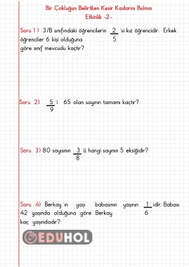 KESİRLER-7-(Bir Çokluğun Belirtilen Kesir Kadarını Bulma)