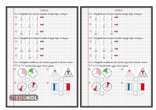 KESİRLER-7-(BİRİM KESİRLERDE SIRALAMA DEFTER ÇALIŞMASI)