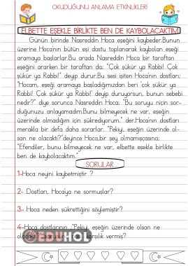 OKUDUĞUNU ANLAMA ÇALIŞMALARI 1