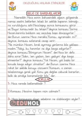 OKUDUĞUNU ANLAMA ÇALIŞMALARI 20