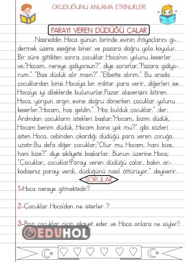 OKUDUĞUNU ANLAMA ÇALIŞMALARI 8