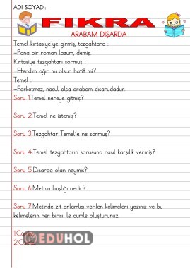 OKUDUĞUNU ANLAMA ETKİNLİKLERİ-12-(Fıkra-Arabam Dışarda)