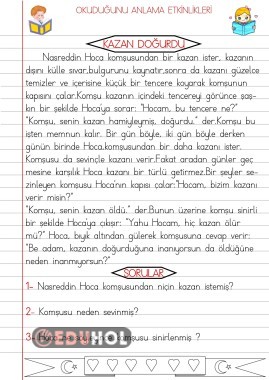 OKUDUĞUNU ANLAMA ETKİNLİKLERİ 12