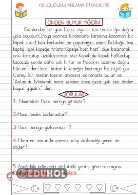 OKUDUĞUNU ANLAMA ETKİNLİKLERİ 25