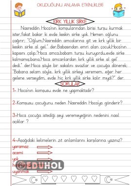 OKUDUĞUNU ANLAMA ETKİNLİKLERİ 30