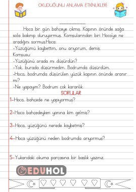 Okuduğunu Anlama Etkinlikleri(... · Eduhol - Etkinlik İndir Oyun Oyna ...