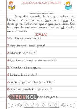 Okuduğunu Anlama Etkinlikleri(... · Eduhol - Etkinlik İndir Oyun Oyna ...