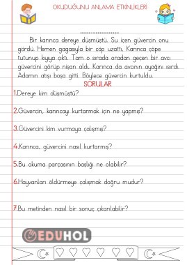 OKUDUĞUNU ANLAMA ETKKİNLİKLERİ(YARDIMLAŞMAK)