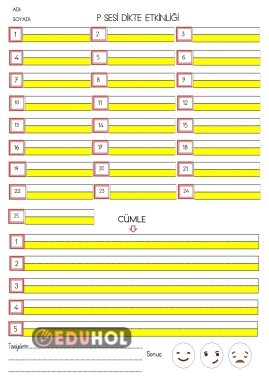 P SESİ DİKTE ETKİNLİĞİ SAYFASI (SES,HECE,KELİME,CÜMLE)