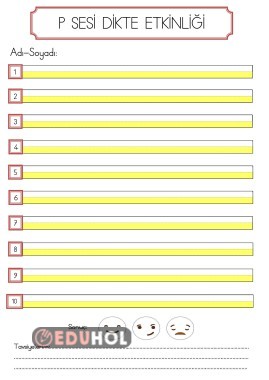 P SESİ DİKTE ETKİNLİĞİ YAZMA SAYFASI