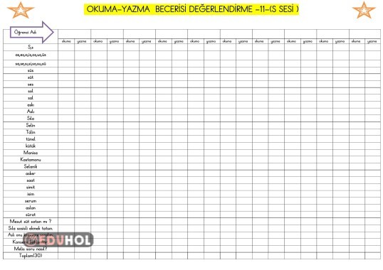 S SESİ OKUMA-YAZMA  BECERİSİ DEĞERLENDİRME 11