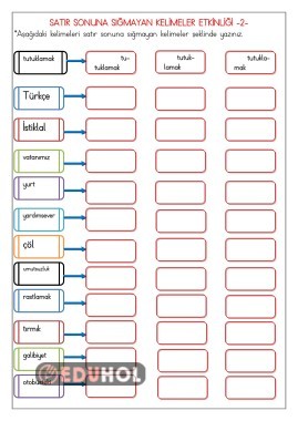 SATIR SONUNA SIĞMAYAN KELİMELER 2