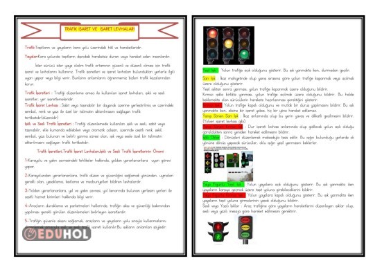 TRAFİK İŞARET VE İŞARET LEVHALARI (DEFTER ÇALIŞMASI)