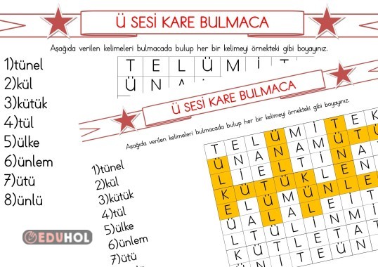 Ü SESİ KARE BULMACA
