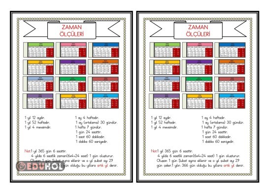 ZAMAN ÖLÇÜLERİ(Zaman Ölçü Birimleri Arasındaki İlişki  DEFTER ÇALIŞMASI)