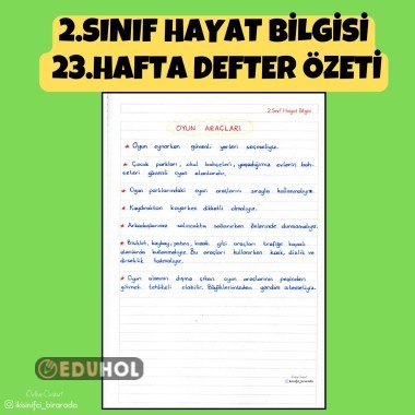 2.SINIF HAYAT BİLGİSİ OYUN ARAÇLARI DEFTER NOTU
