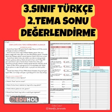 3.SINIF 2.ÜNİTE SONU TÜRKÇE DEĞERLENDİRME ÇALIŞMALARI
