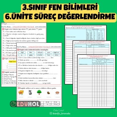 3.SINIF FEN BİLİMLERİ 6.ÜNİTE CANLILAR DÜNYASINA YOLCULUK SÜREÇ DEĞERLENDİRME