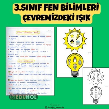 3.SINIF FEN BİLİMLERİ ÇEVREMİZDEKİ IŞIK DEFTER NOTU