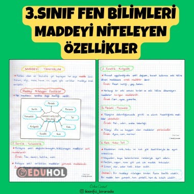 3.SINIF FEN BİLİMLERİ MADDEYİ NİTELEYEN ÖZELLİKLER DEFTER NOTU