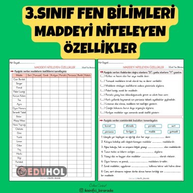 3.SINIF FEN BİLİMLERİ MADDEYİ NİTELEYEN ÖZELLİKLER ETKİNLİĞİ