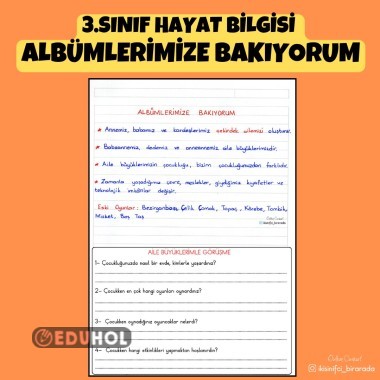 3.SINIF HAYAT BİLGİSİ ALBÜMLERİMİZE BAKIYORUM DEFTER NOTU